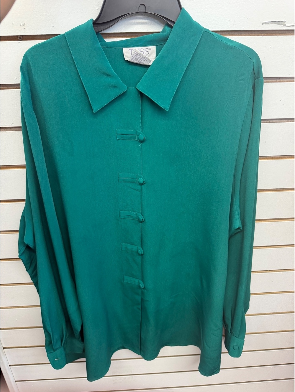 Vintage TESS Women Emerald Green Button Front Blouse Plus Size 2X